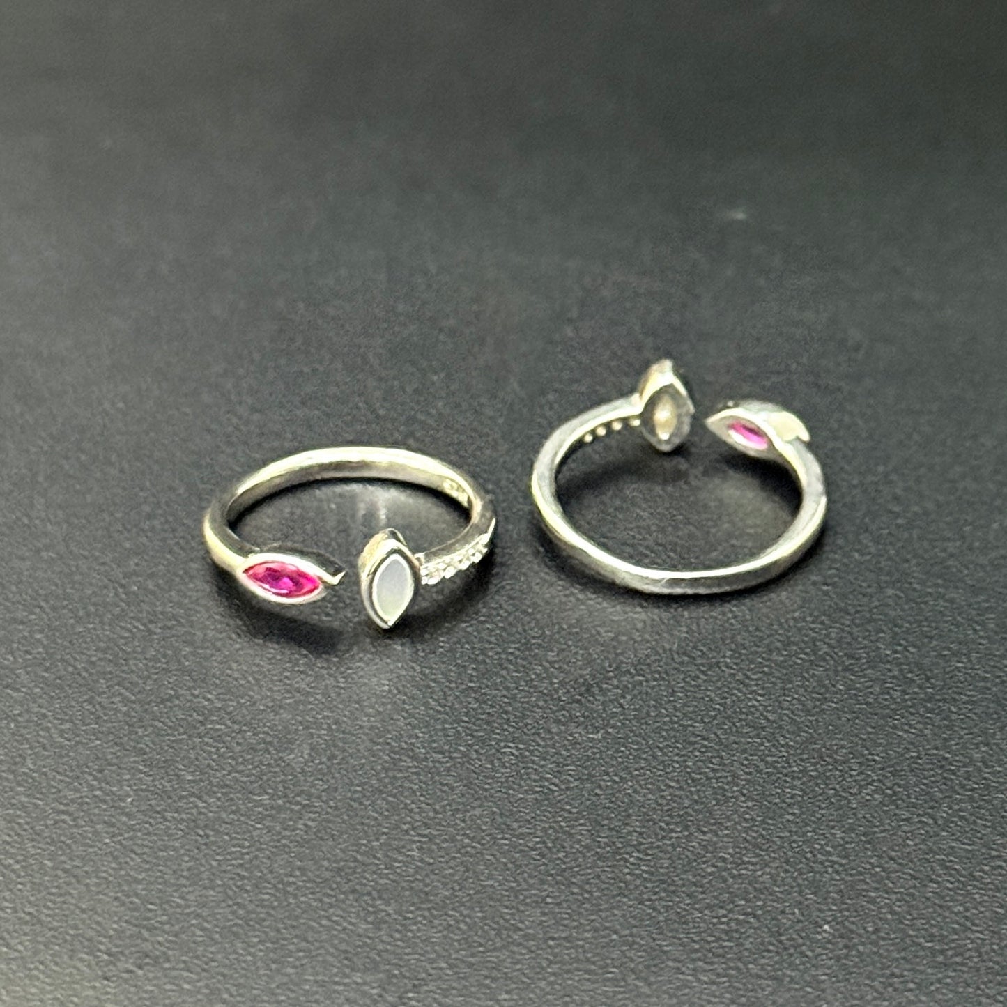 Silver Ladies Toe Rings C Cut Pink AD SS