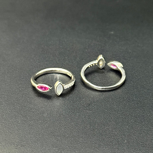 Silver Ladies Toe Rings C Cut Pink AD SS