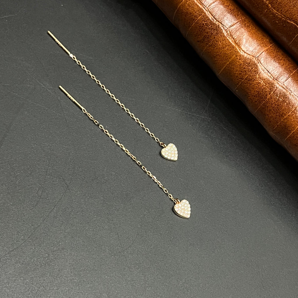 Silver Ladies Sui Daga Stud Hanging Heart Charm Rose Gold 925