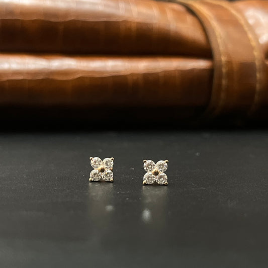 Silver Second Studs 4 Diagonal Leaf RG