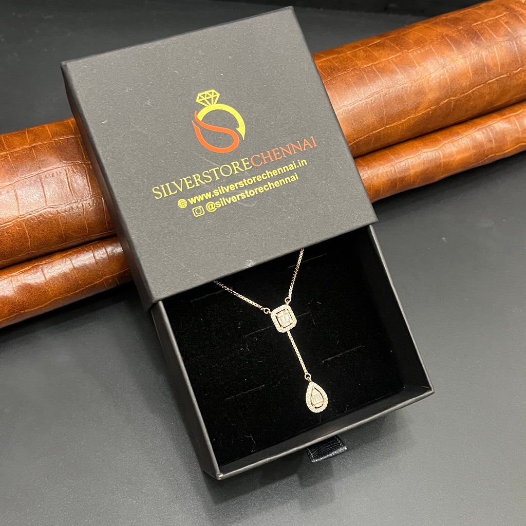 Silver Ladies Chain And Pendant Set Square Heritage Drop Rose Gold 925