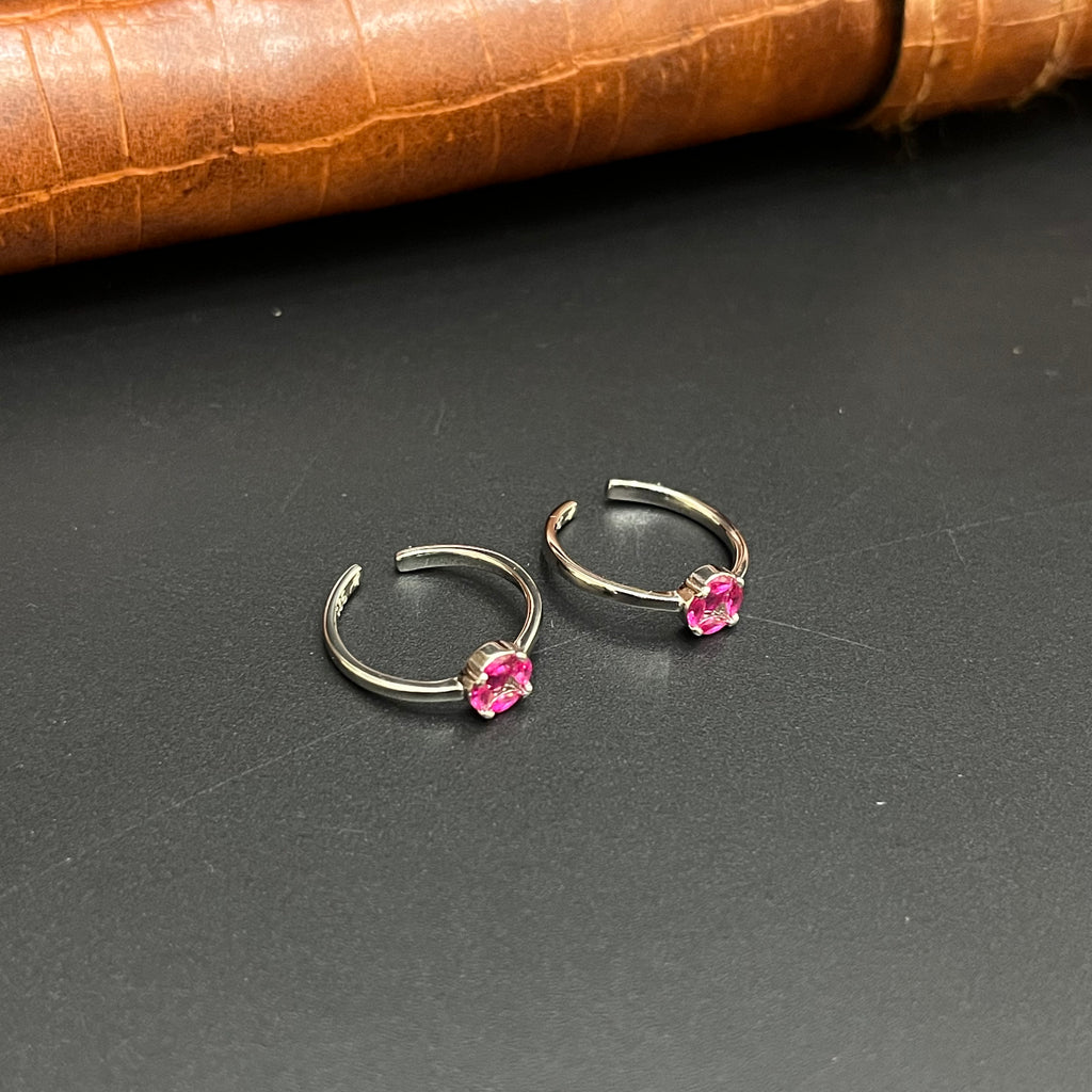 Silver Ladies Toe Rings Pink Circle Stones 925