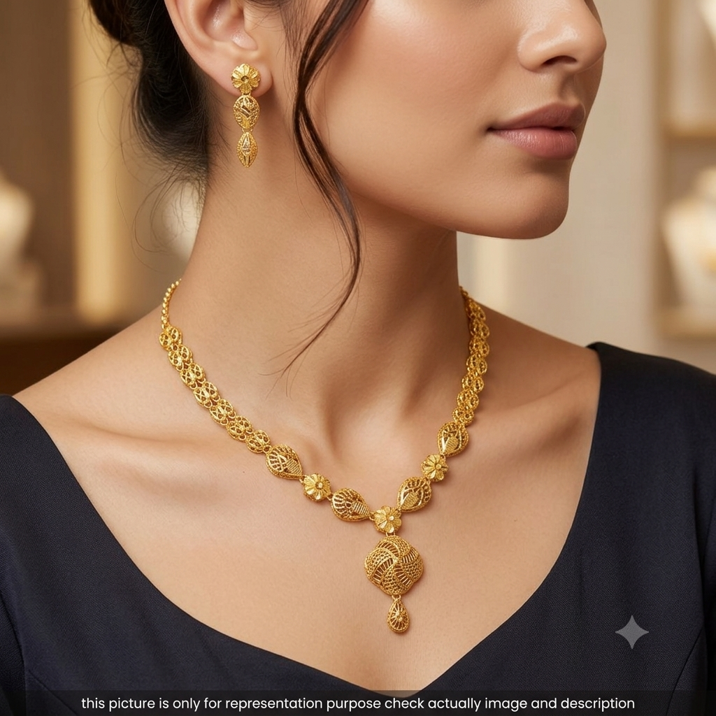 Silver Necklace & Stud Set Gold Finished Turkey Design T2