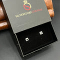 Silver Mens Stud Classic Square Sparkle 925