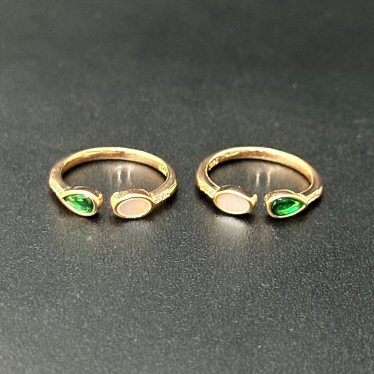 Silver Ladies Toe Rings Green & Pink Mossanite RG