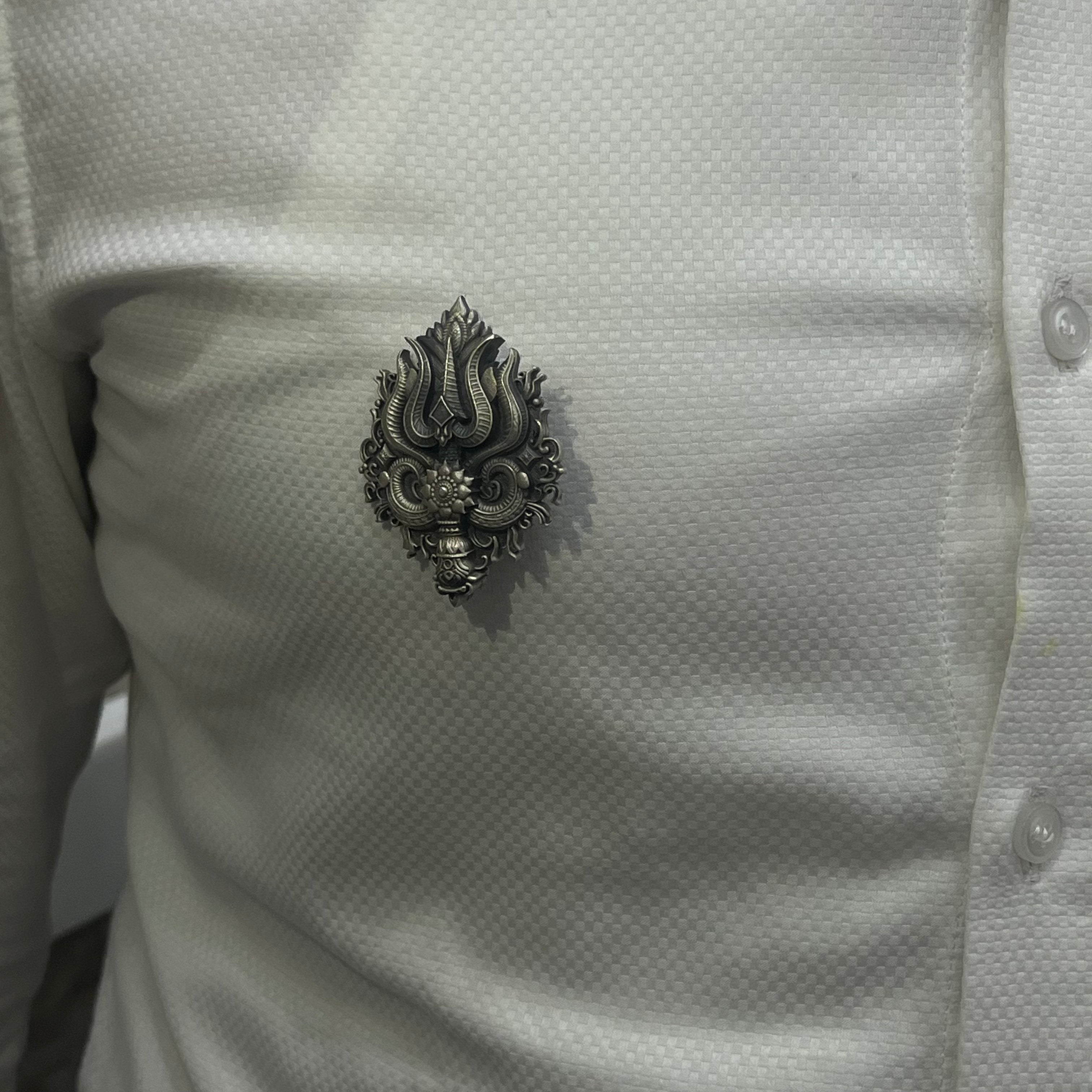Silver Mens Brooch Antique Trishul Shiv Shakti 925
