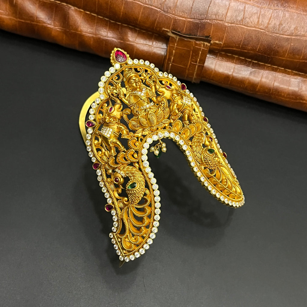 Silver Ladies Vanki Armlet Antique Traditional Lakshmi Elephant Art  gold finished 925