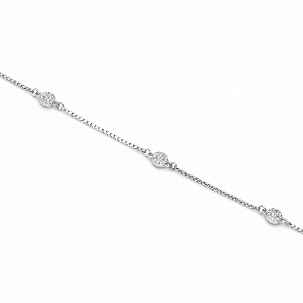 Silver Ladies Bracelet Three Diamond Stone Finish 1 925