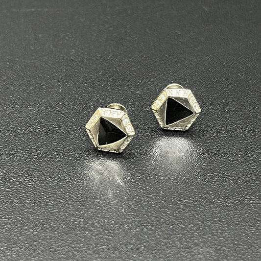 Silver Studs Triangle Shape Black Stone