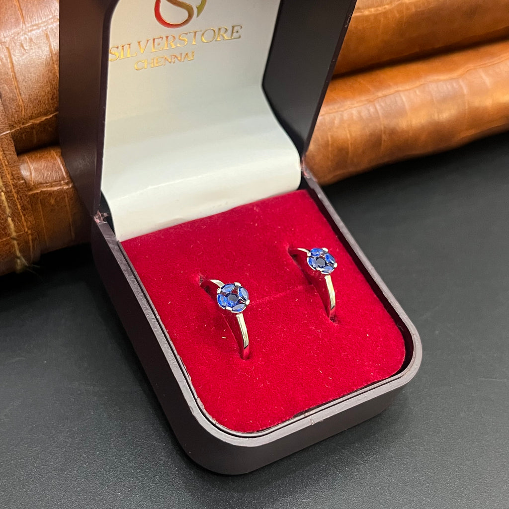 Silver Ladies Toe Rings Blue Circle Stones 925