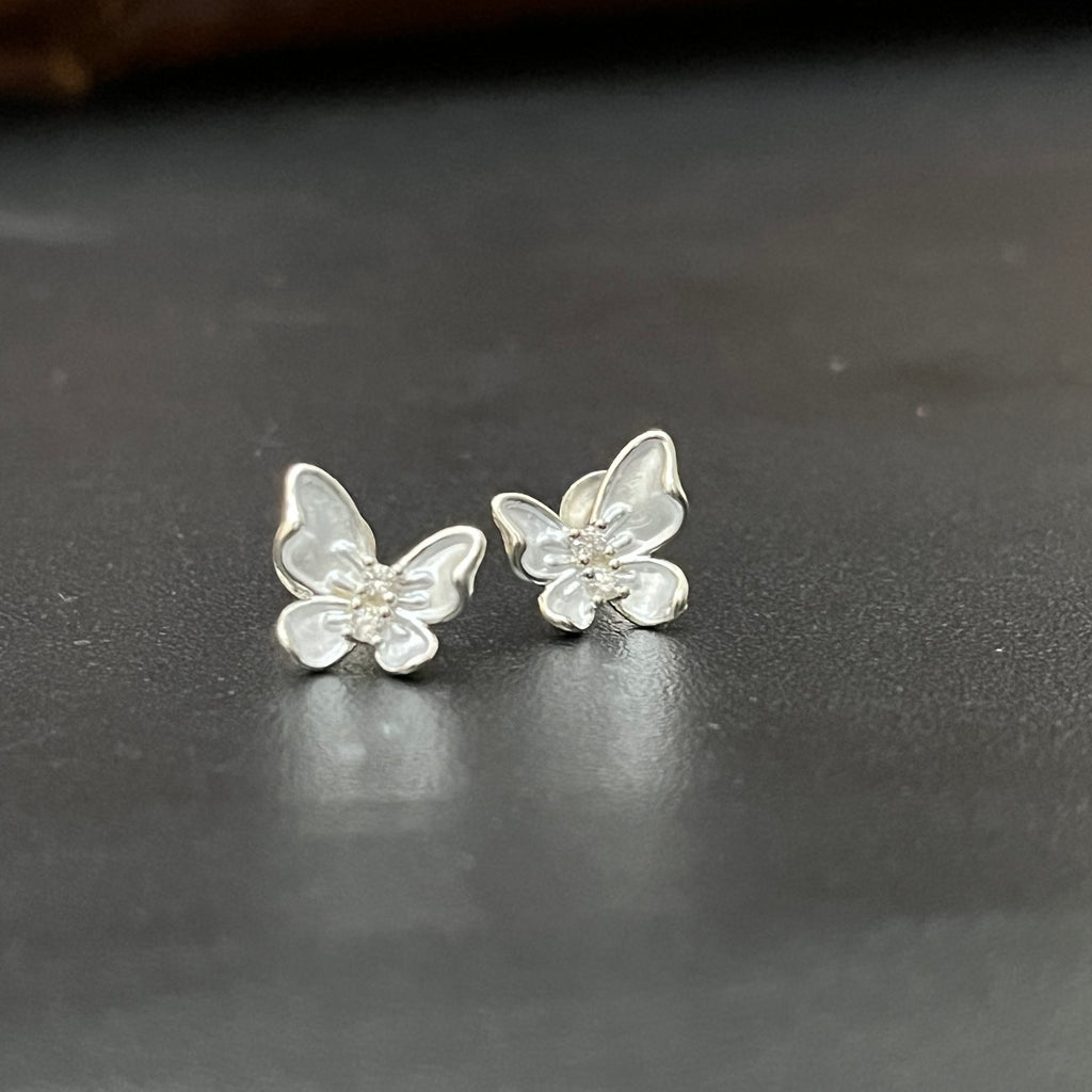 Silver Ladies Stud Butterfly Blue SS 925