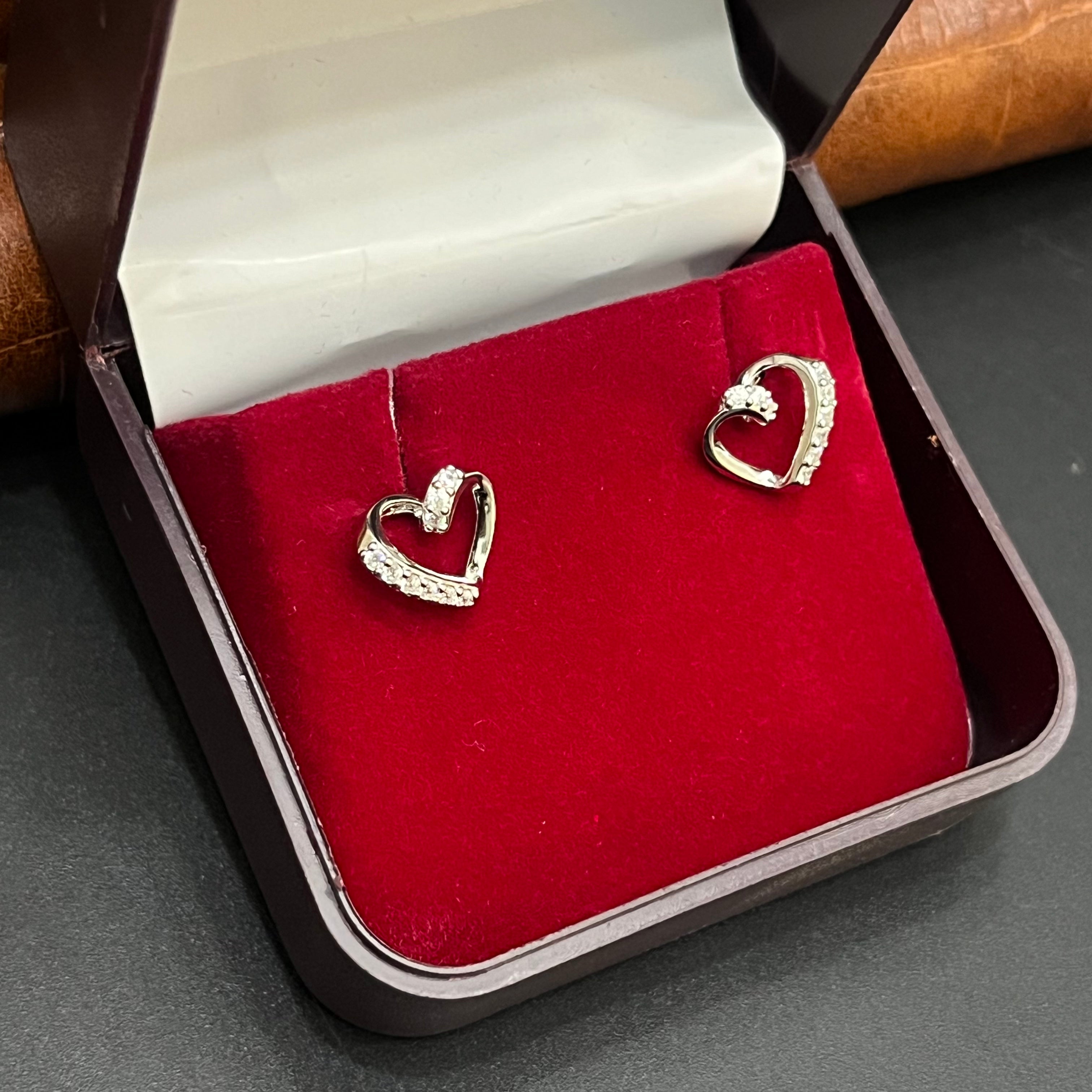 Silver Ladies Second Stud Premium Heart Crystal Shape 925