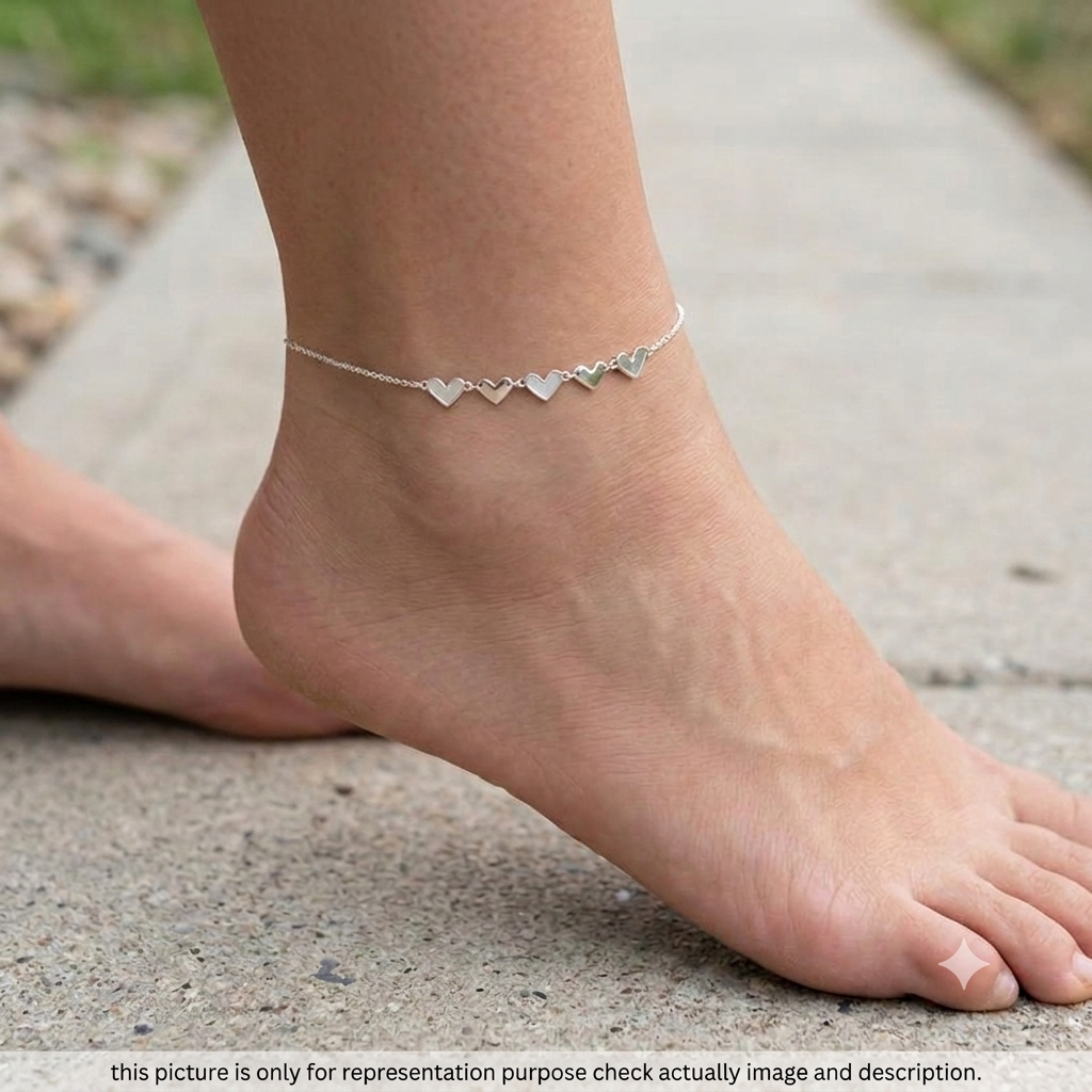 Silver Ladies Anklet_String of Hearts SS