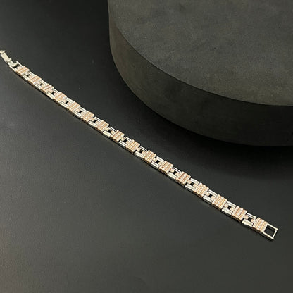 Silver Mens Bracelet Center Hedged Boxes