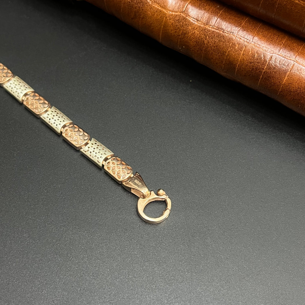 Silver Mens Chain Floral Pattern Luxe Rose Gold 925