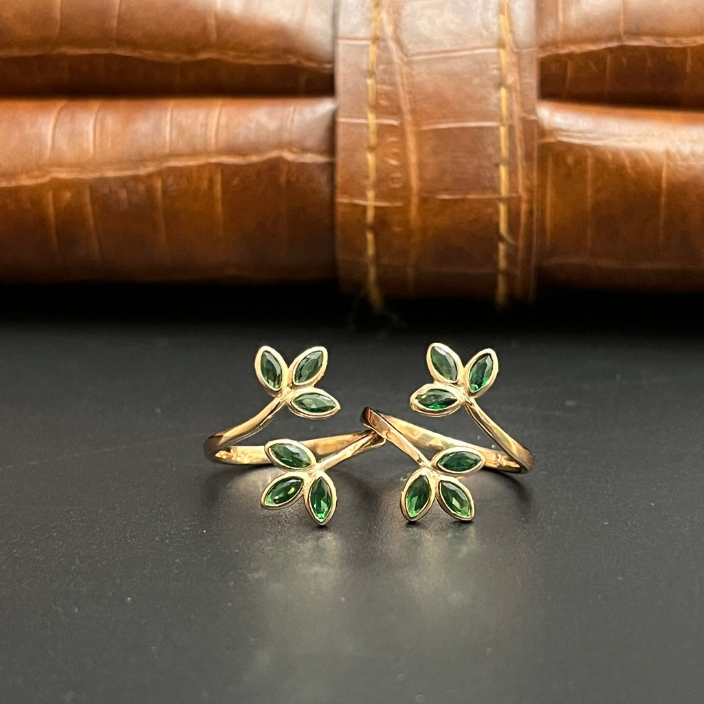 Silver Ladies Toe Rings Green Petal Rosegold 925