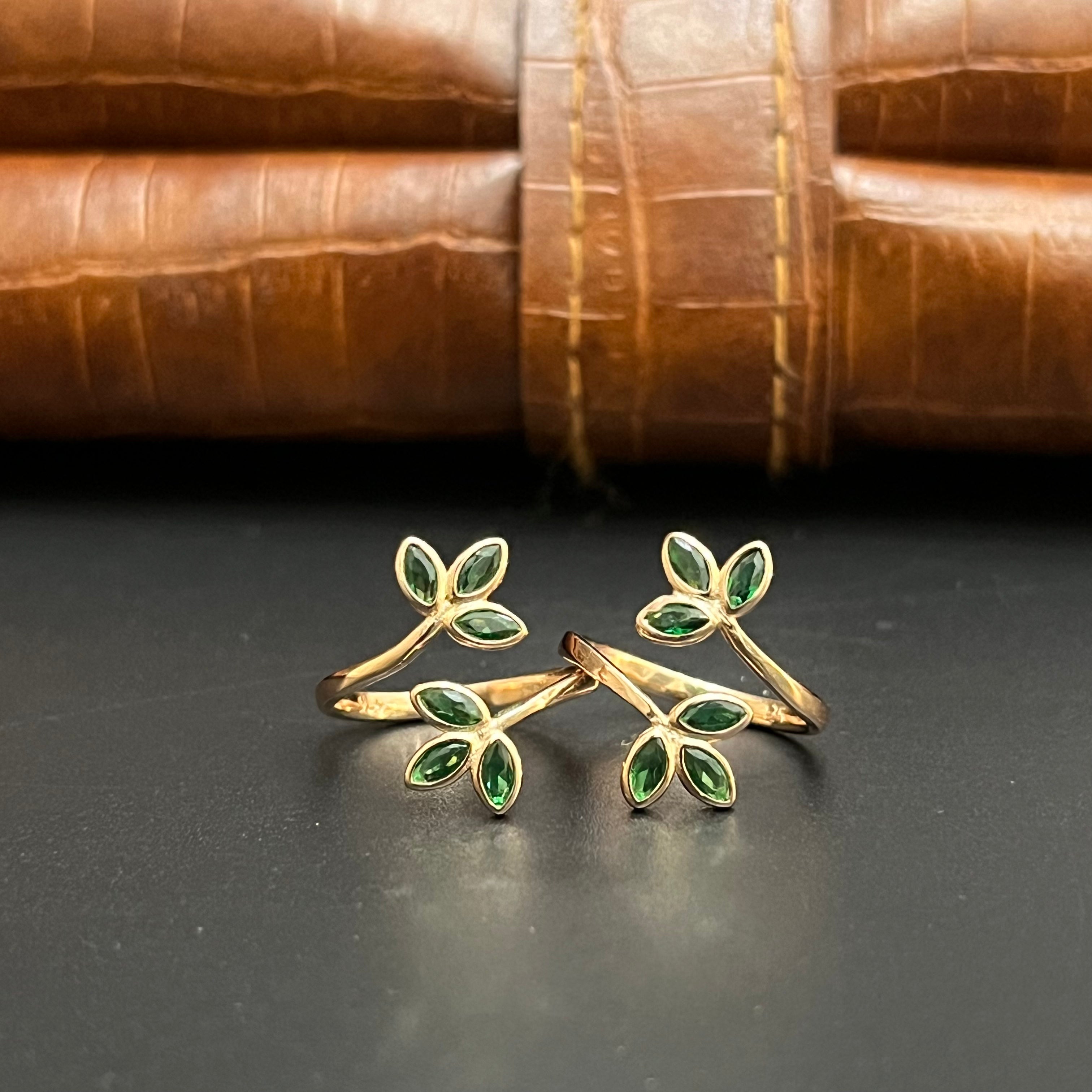 Silver Ladies Toe Rings Green Petal Rosegold 925