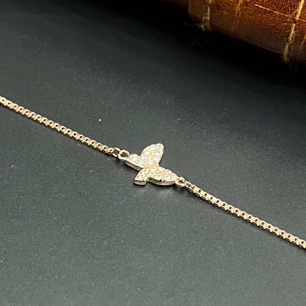 Silver Ladies Bracelet Three White Butterfly Charms Rose Gold 925