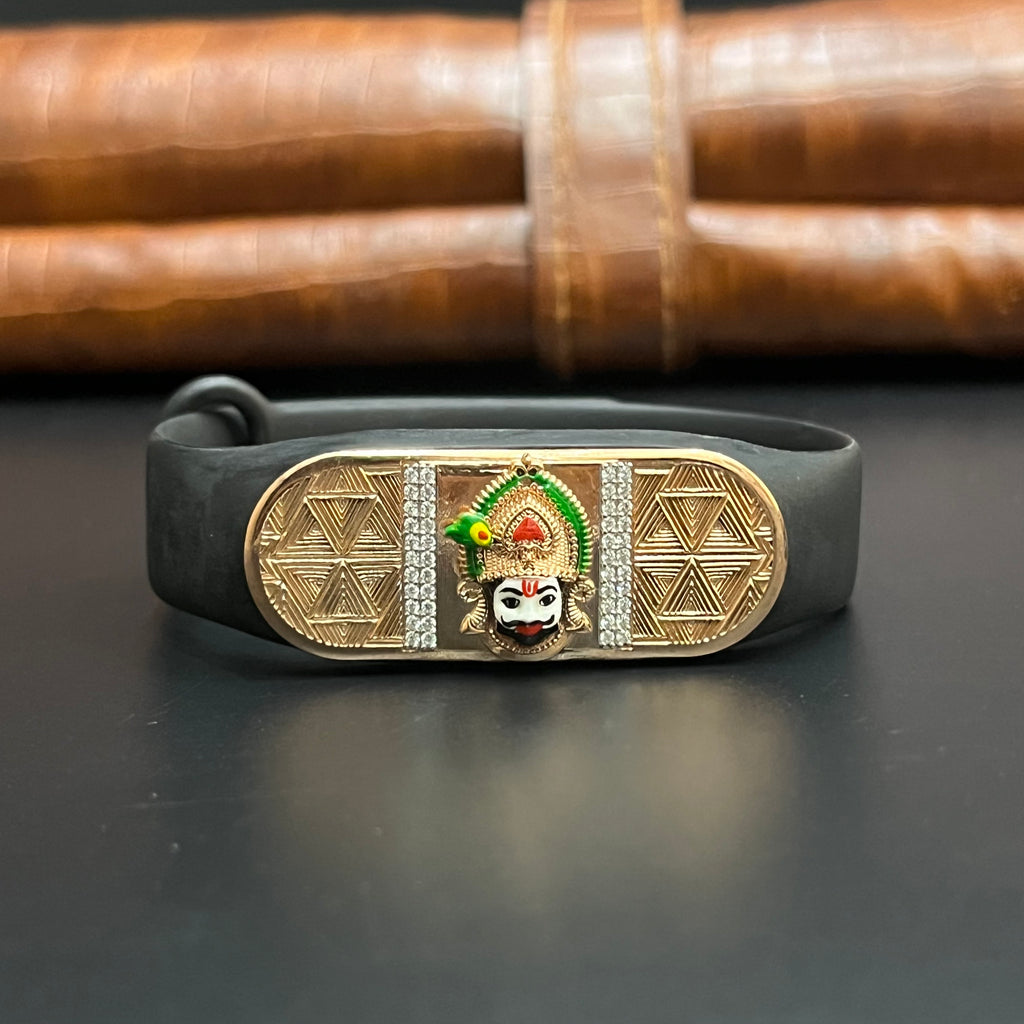 Silver Mens Band Adjustable Divine DEV Face Gold Finish 925