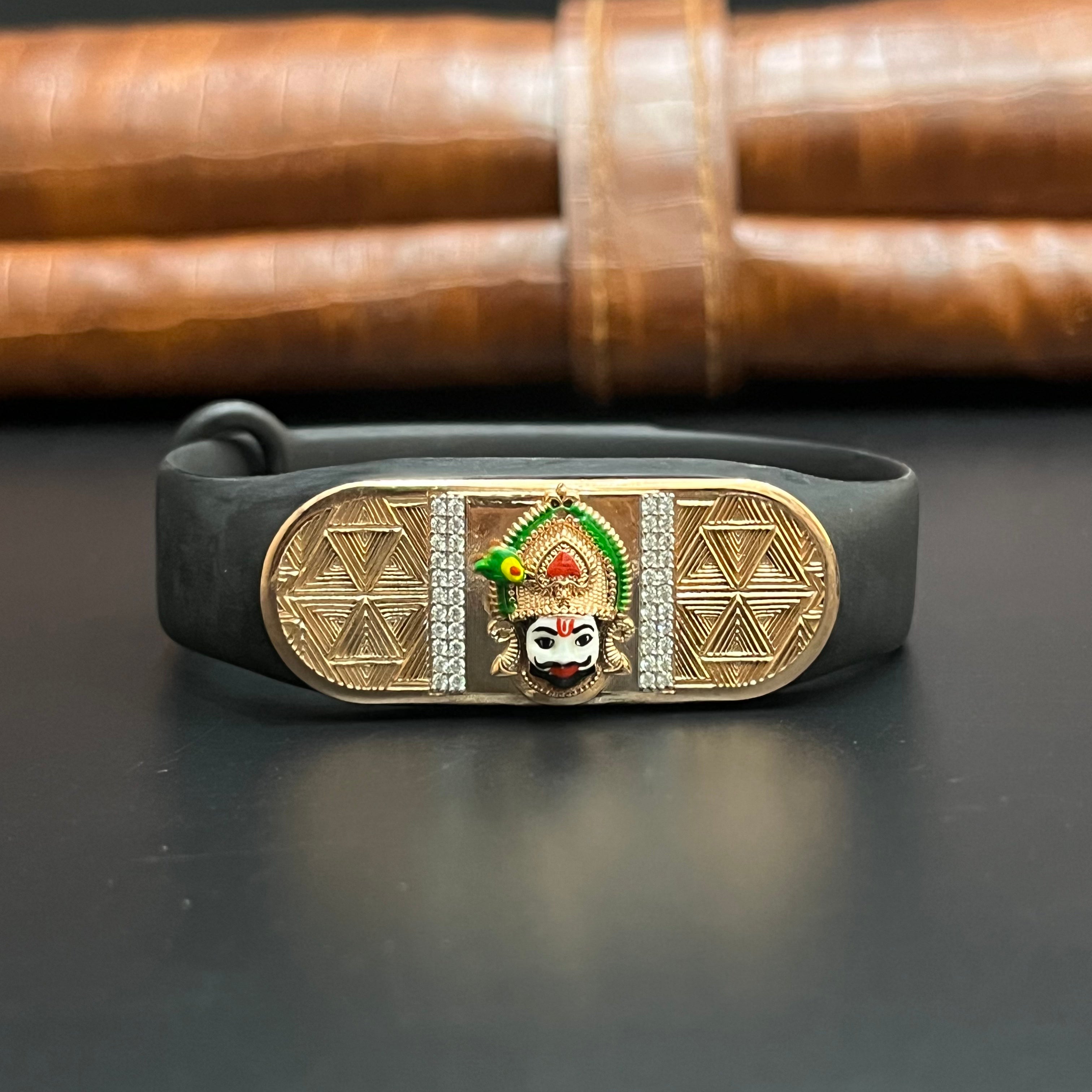 Silver Mens Band Adjustable Divine DEV Face Gold Finish 925