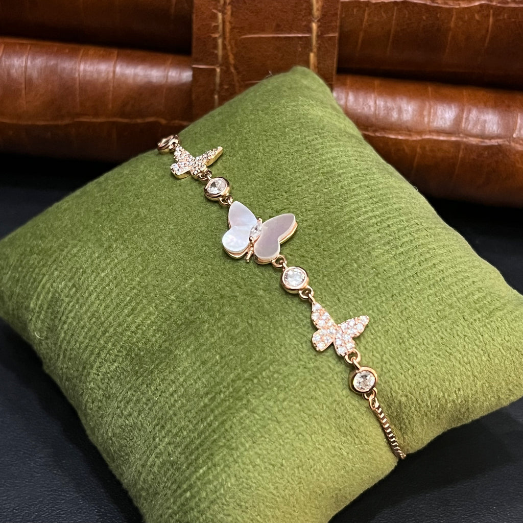 Silver Ladies Bracelet Floral Butterfly Rose Gold 925