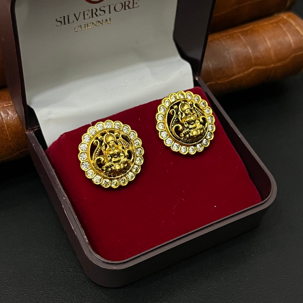 Silver Stud Round lakshmi  Antique Gold Finsihed 925 1