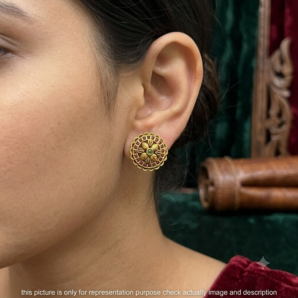 Silver Stud Round Antique Gold Finsihed 925 2