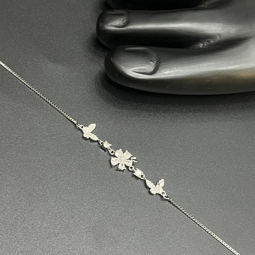 Silver Ladies Anklet Petal Butterfly Charms 925