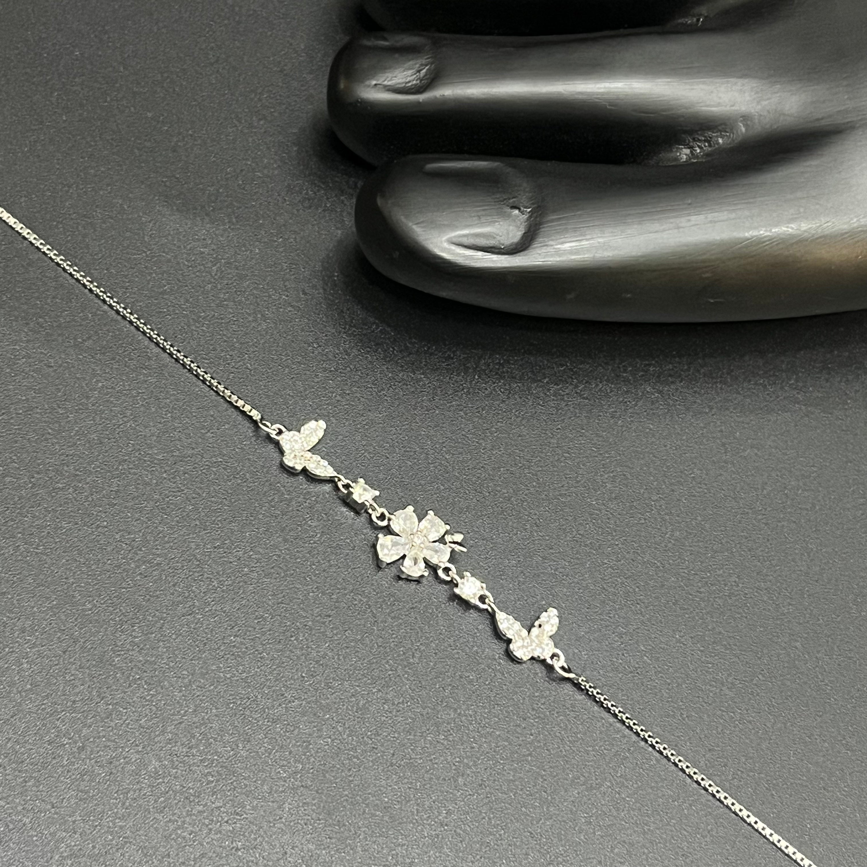 Silver Ladies Anklet Petal Butterfly Charms 925