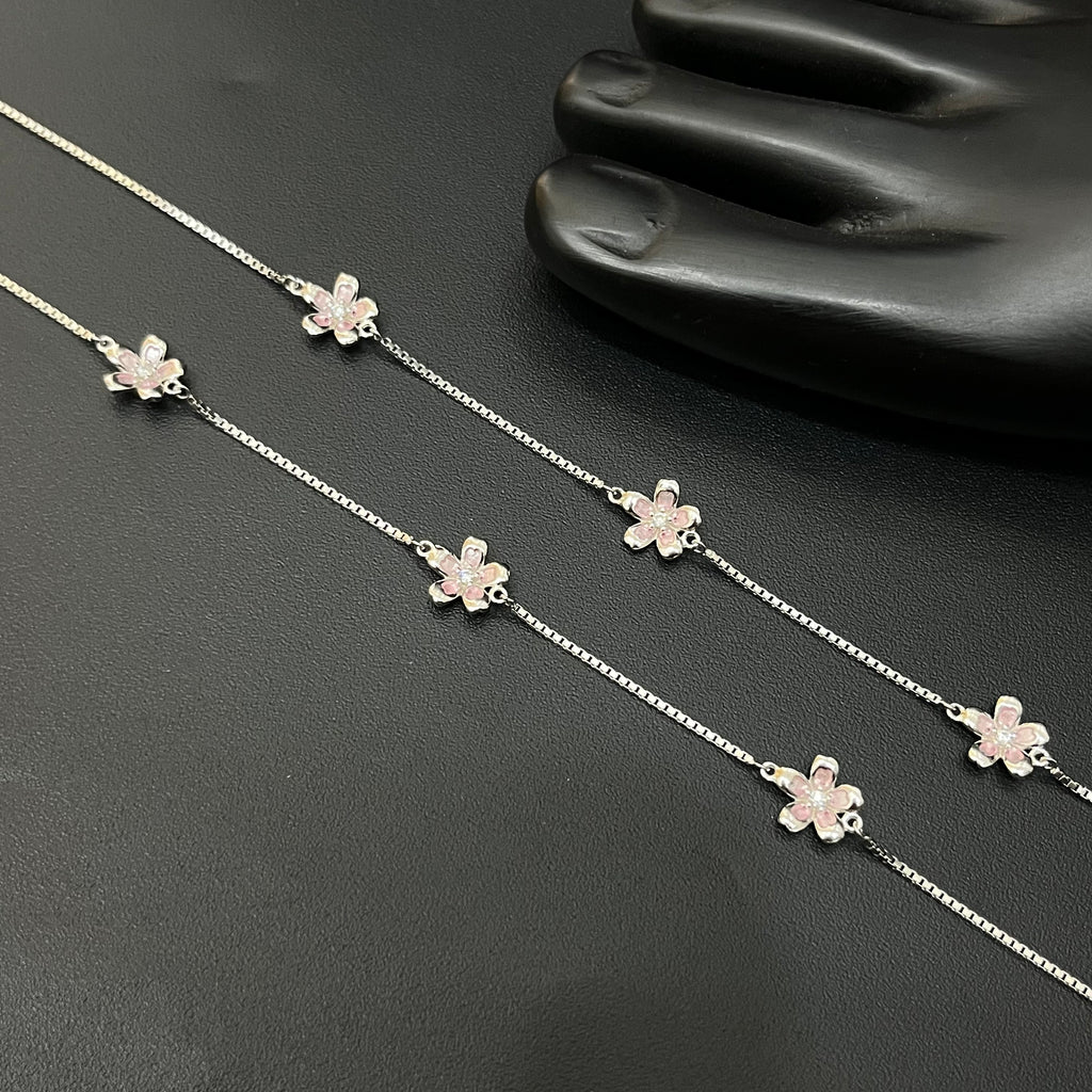 Silver Ladies Anklet Triple Flpwer