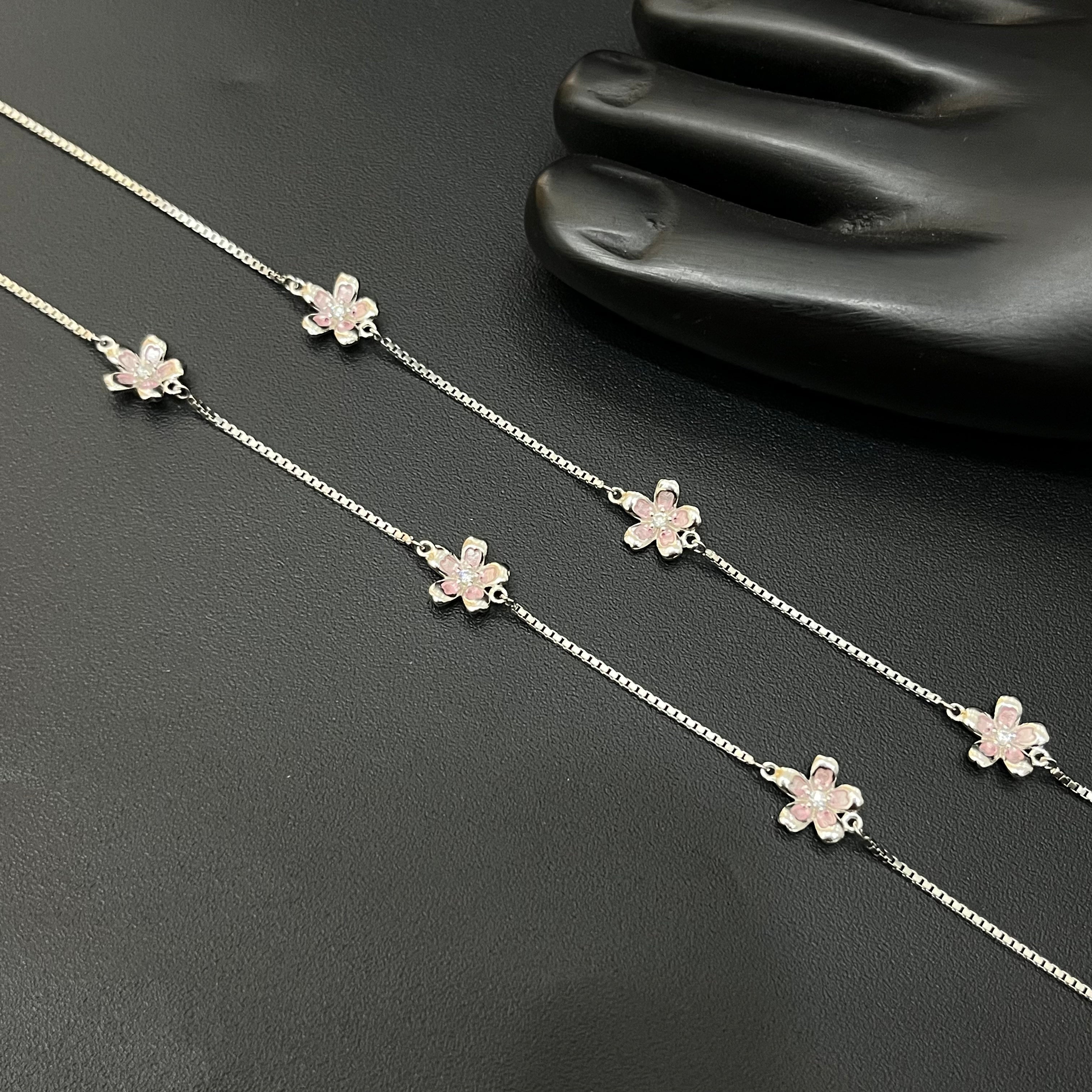 Silver Ladies Anklet Triple Flpwer