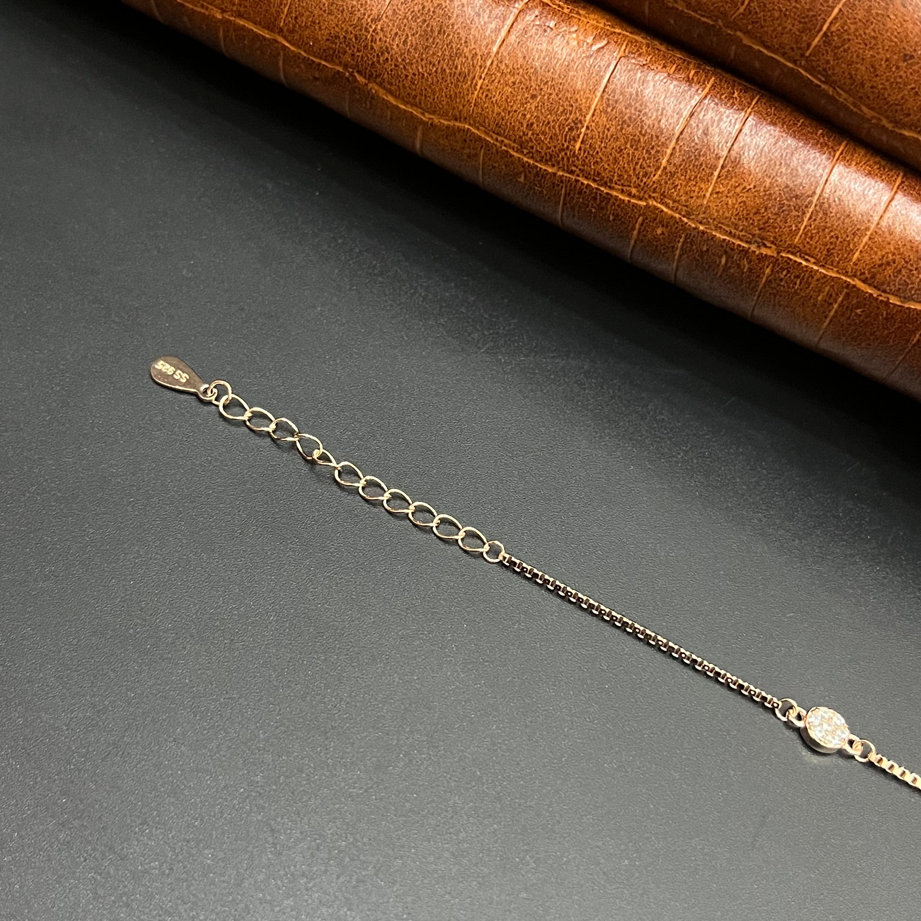 Silver Ladies Bracelet Three Solitaire Disc Stones Rose Gold 925