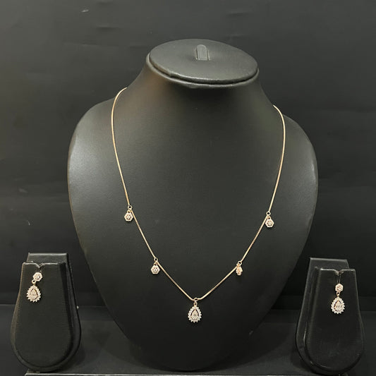 Silver Ladies Pendant Chain & Stud Set HG drop Rosegold