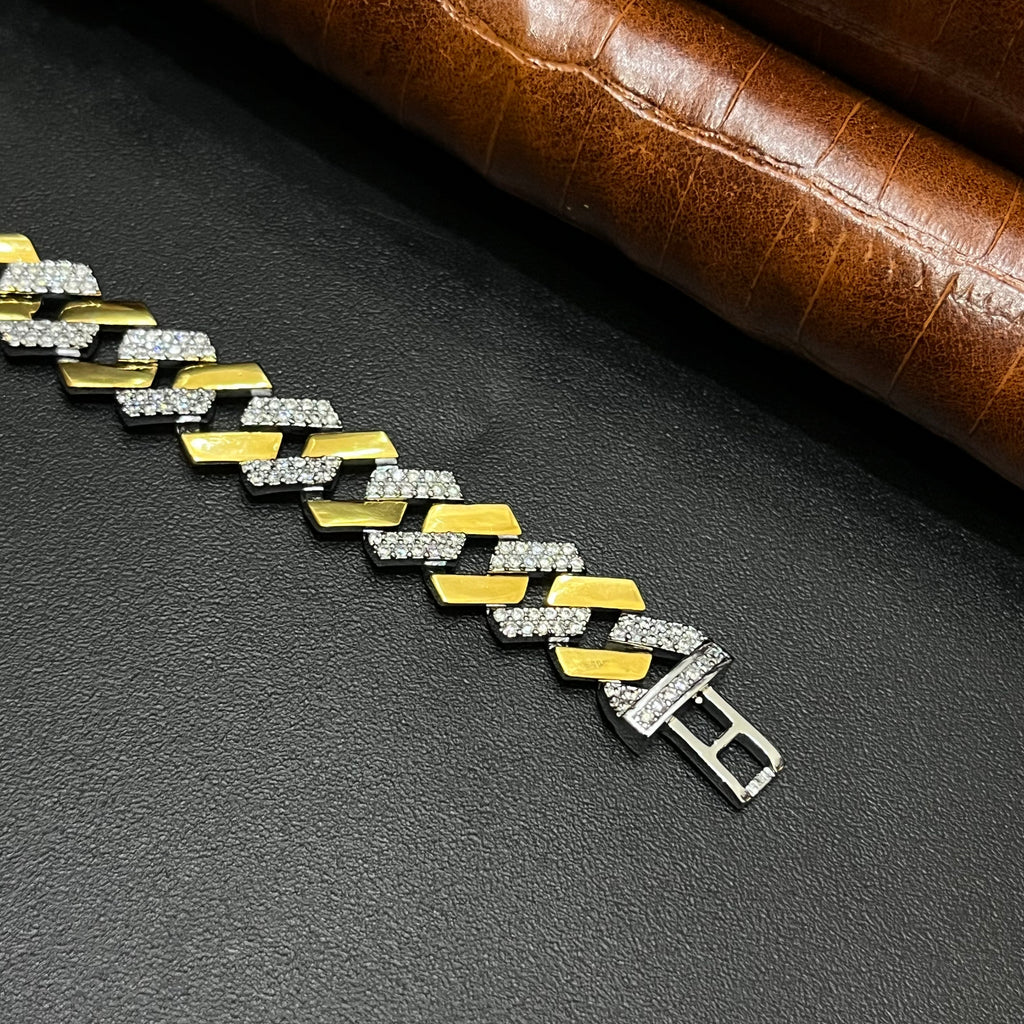 Silver Mens Bracelet Cuban Edition Gold Finish 925
