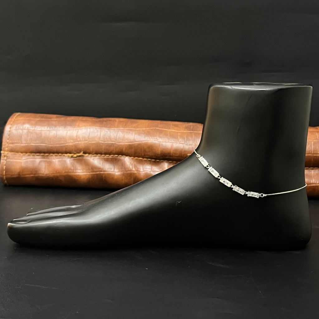 Silver Ladies Anklet Bricks Crystal Rosegold 925