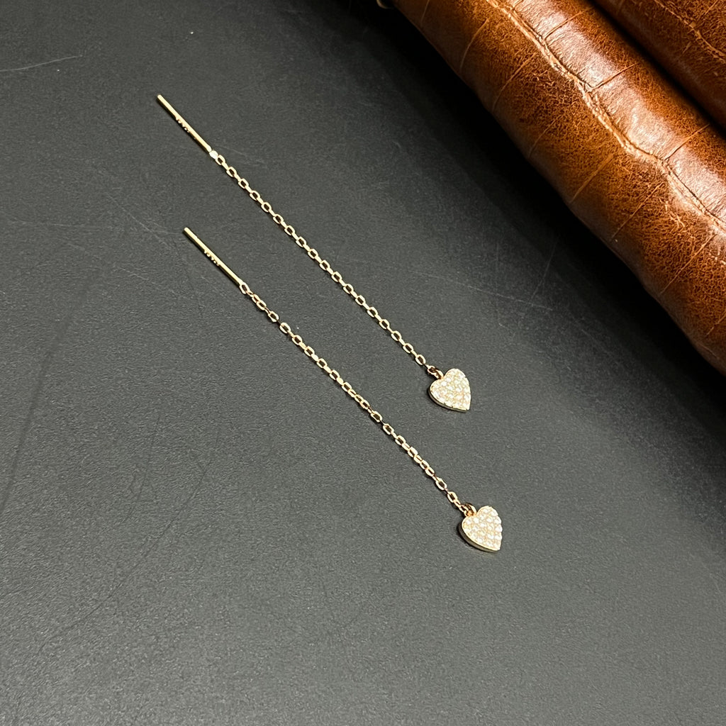 Silver Ladies Sui Daga Stud Hanging Heart Charm Rose Gold 925