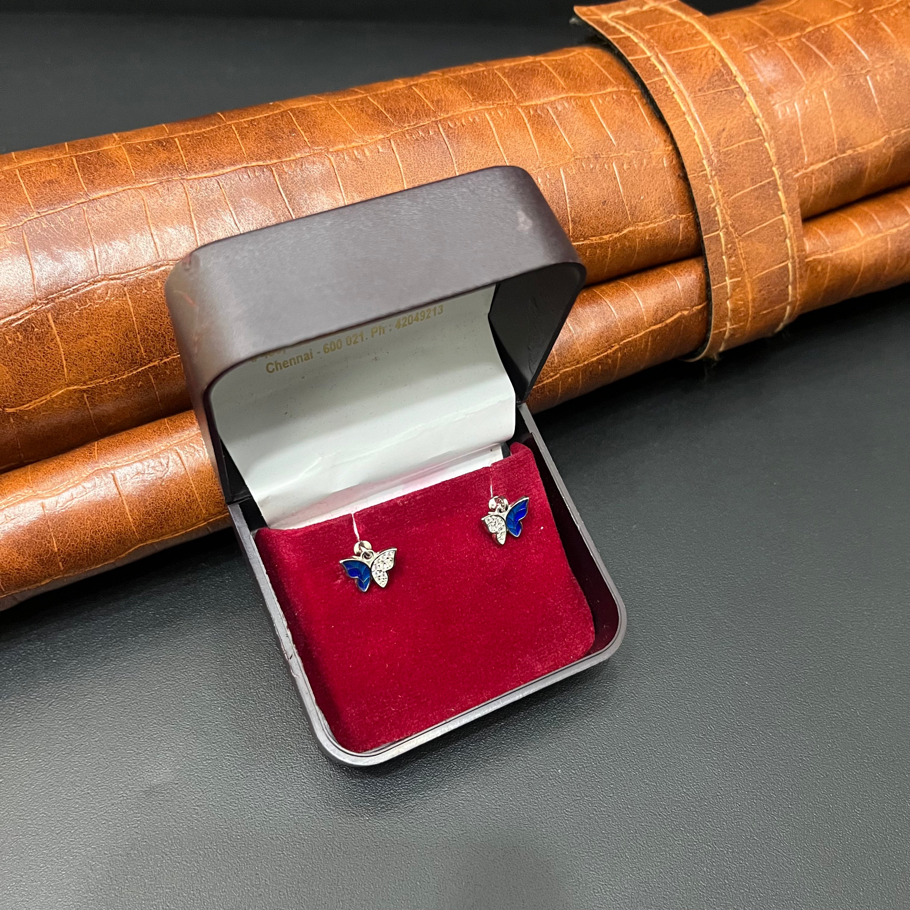 Silver Helix Studs  Butterfly Zicron Stones & S2