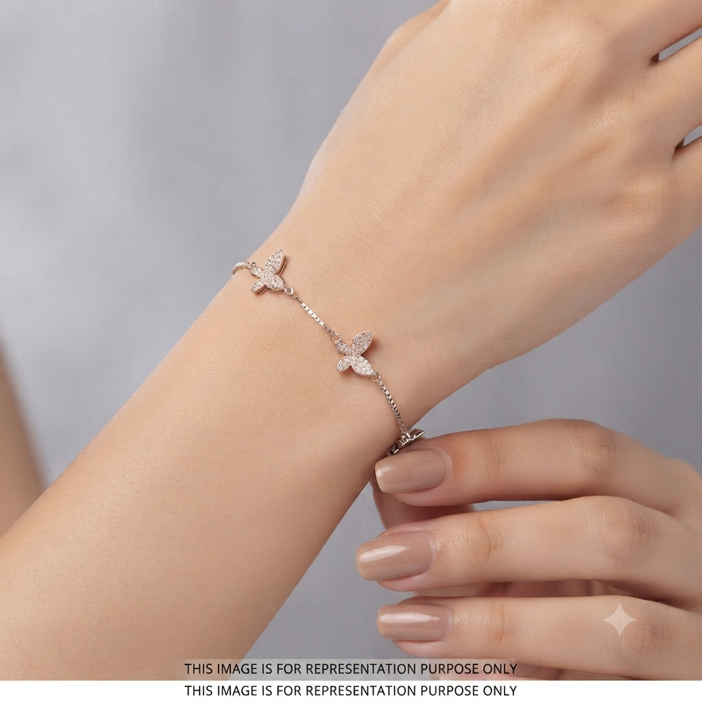 Silver Ladies Bracelet Three White Butterfly Charms 1  Rose Gold 925
