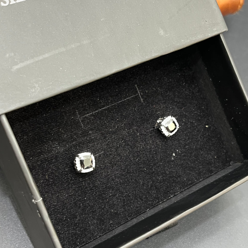 Silver Mens Stud Cushion Cut Crystal Elegance 925