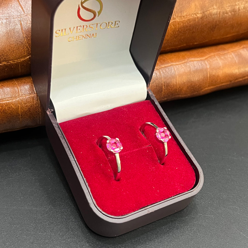 Silver Ladies Toe Rings Pink Circle Stones 925
