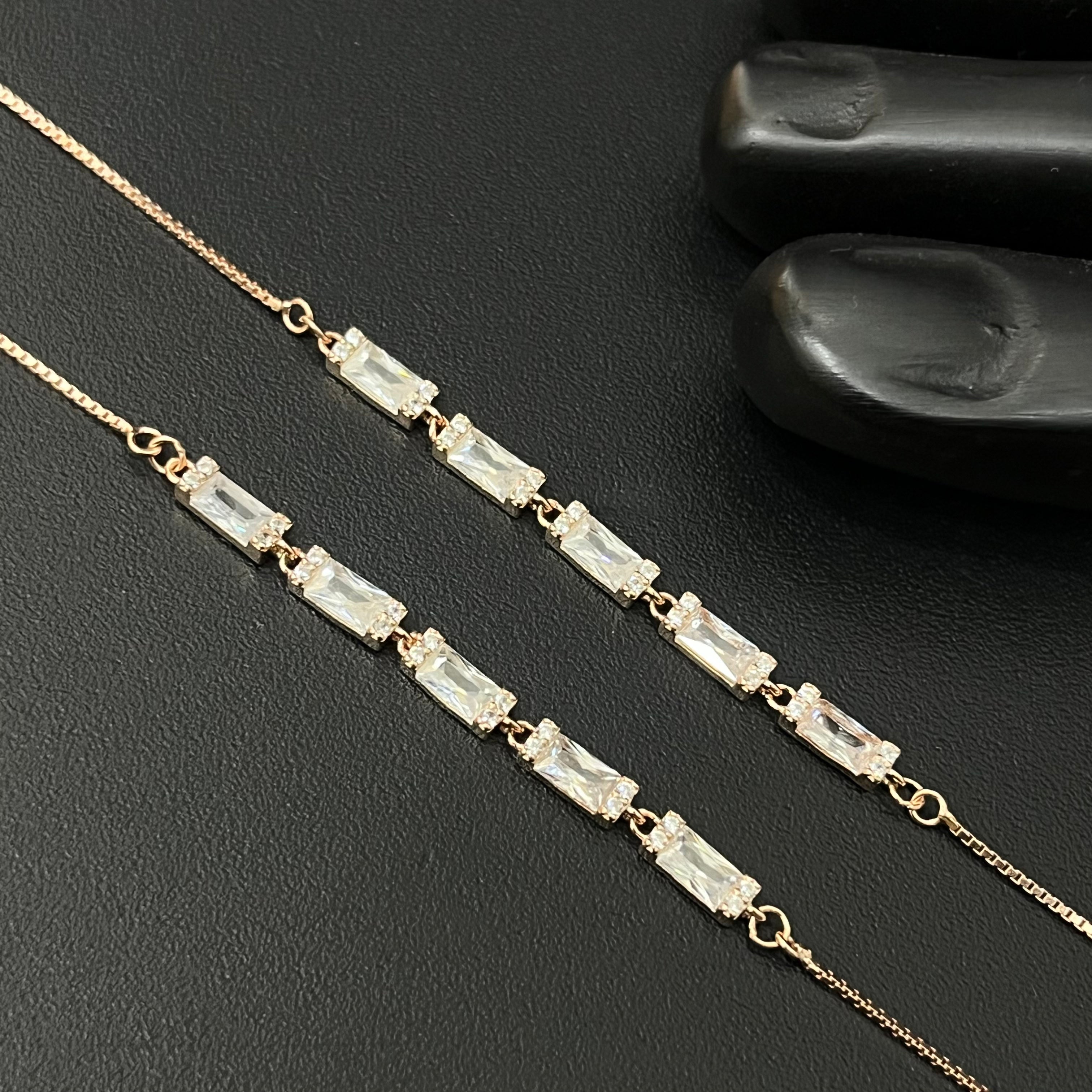 Silver Ladies Anklet Bricks Crystal 925
