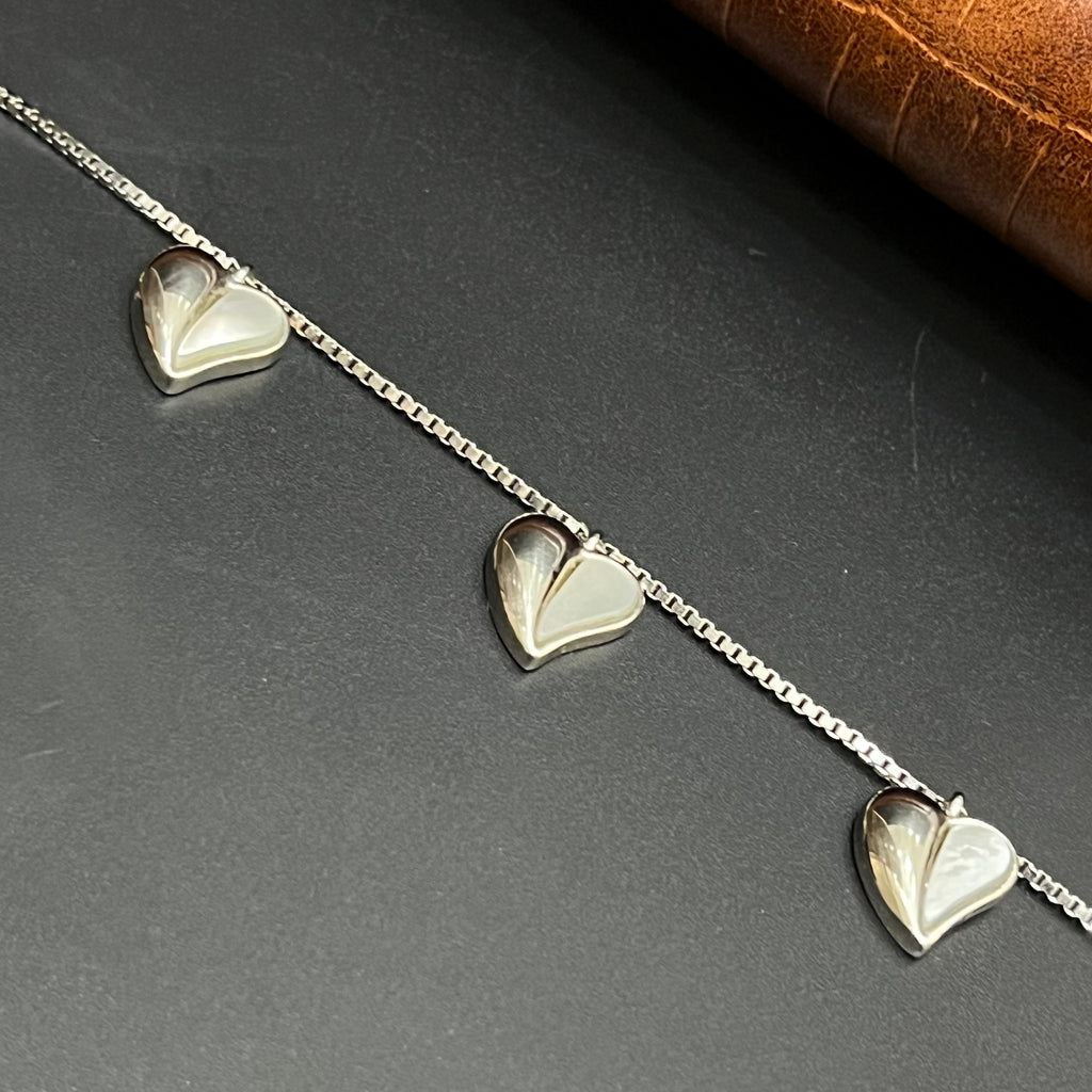 Silver Ladies Bracelet 3D Heart Charms 925