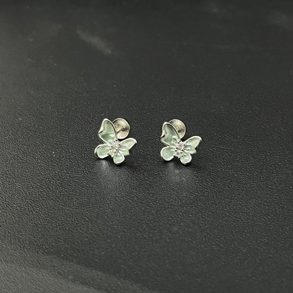 Silver Ladies Stud Butterfly Green SS 925