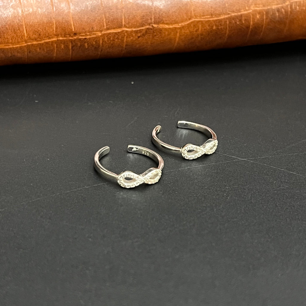 Silver Ladies Toe Rings Infinity Cz 925