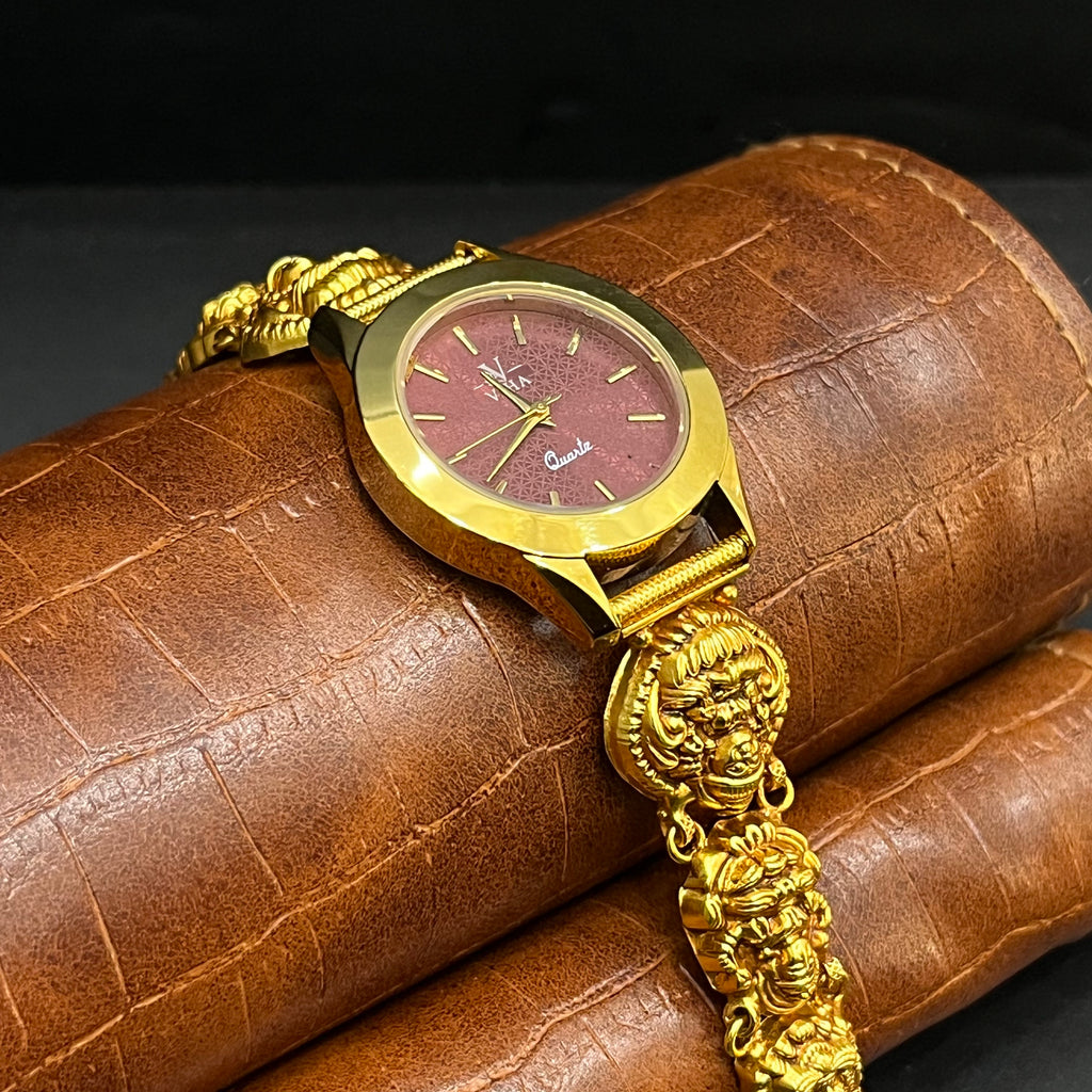 Silver Ladies Watch Antique Royal Lakshmi Red Stones Gold Finish M02 925