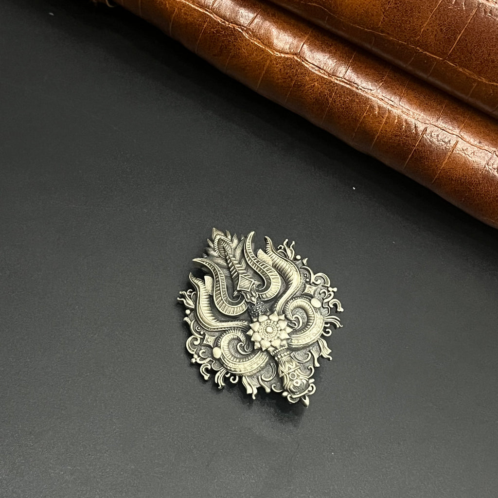 Silver Mens Brooch Antique Trishul Shiv Shakti 925