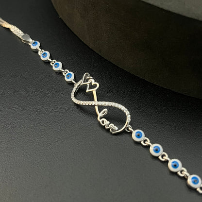Silver Ladies Infinity Bracelet Heart Love