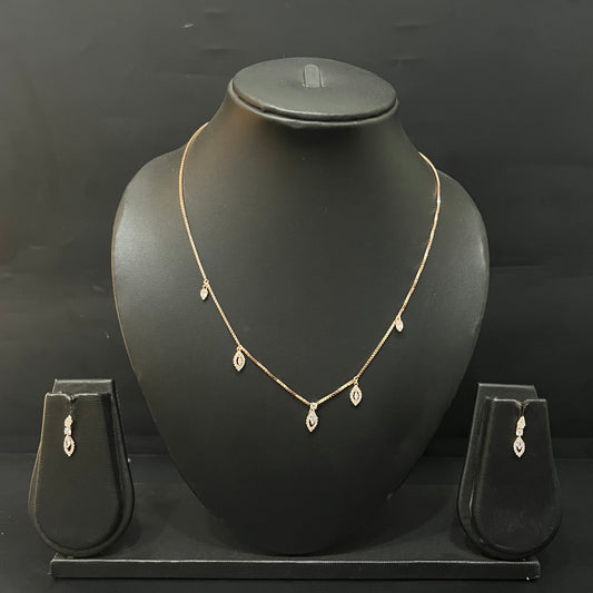 Silver Ladies Pendant Chain & Stud Set Hanging Drops Rosegold