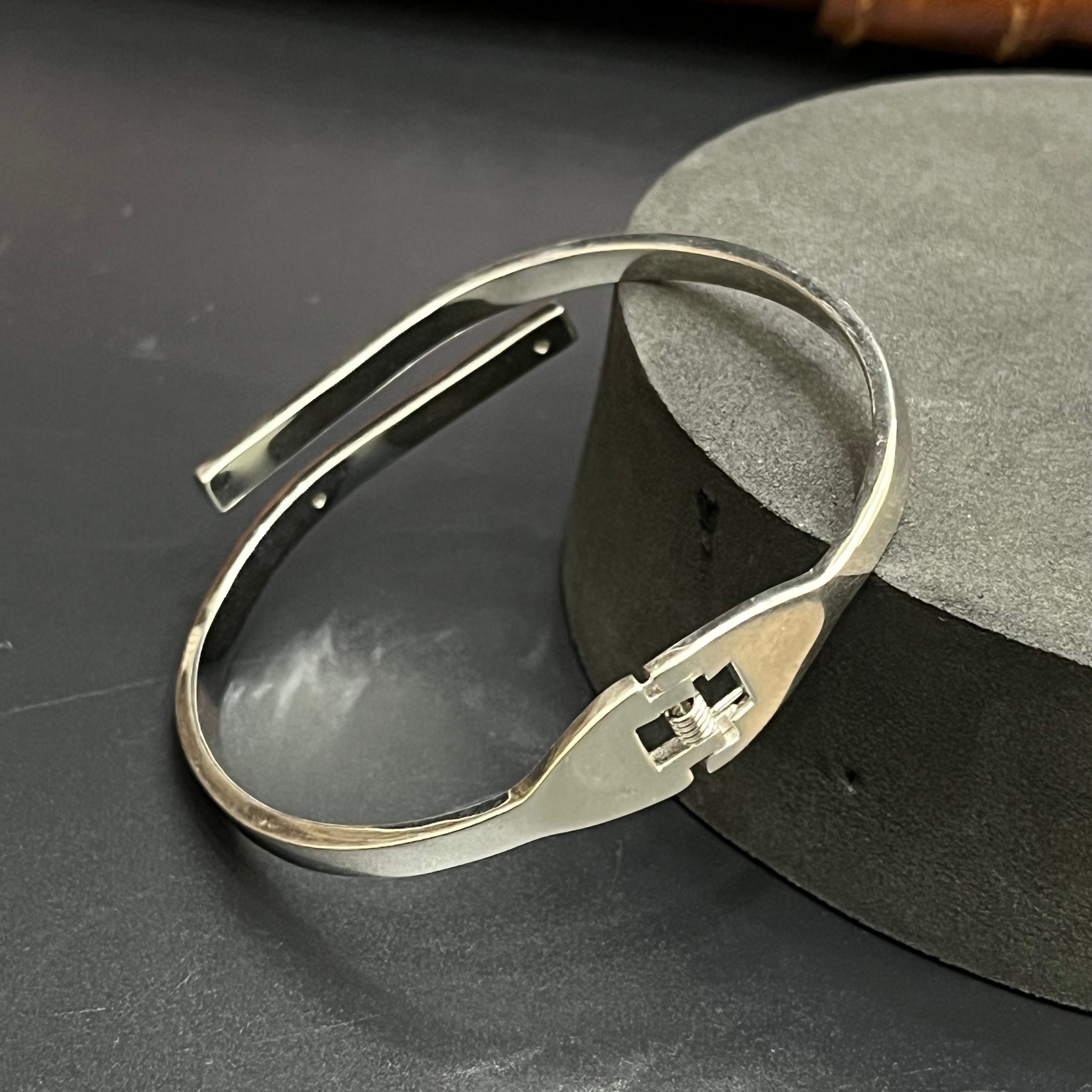 Silver Unisex Kada Elite Edges With Stone Adjustable 925