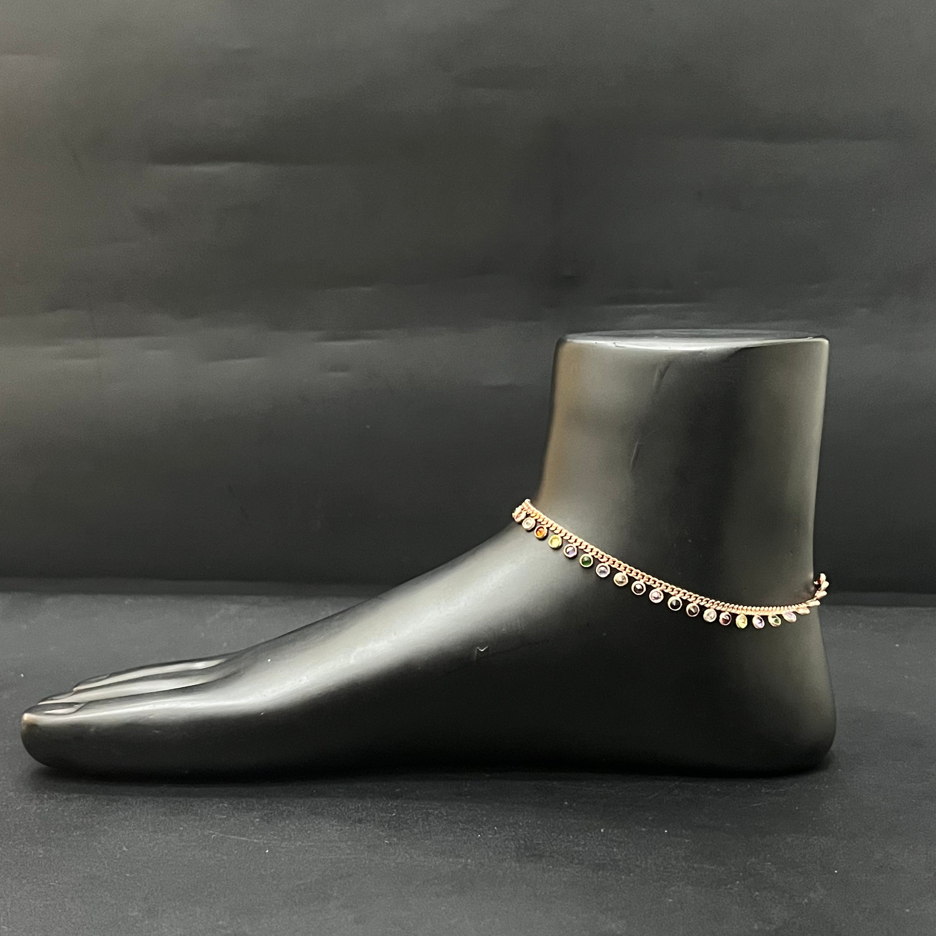 Ladies Silver Anklet Multi Beads RG